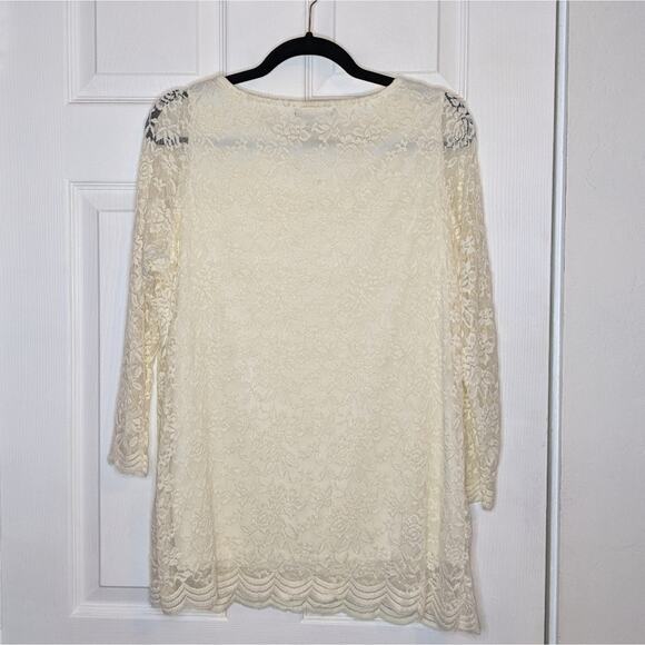 Roaman's Ivory Cream Lace Long Sleeve Blouse Top Size S 12 - Picture 12 of 13